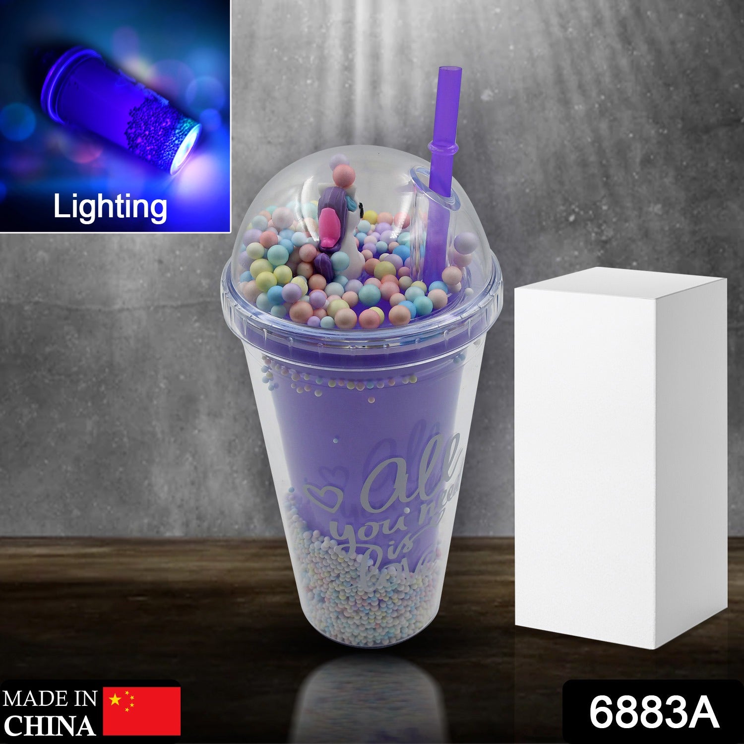 Double wall sipper bottle with toy and LED light, for kids Double wall sipper bottle with toy and LED light, for kids